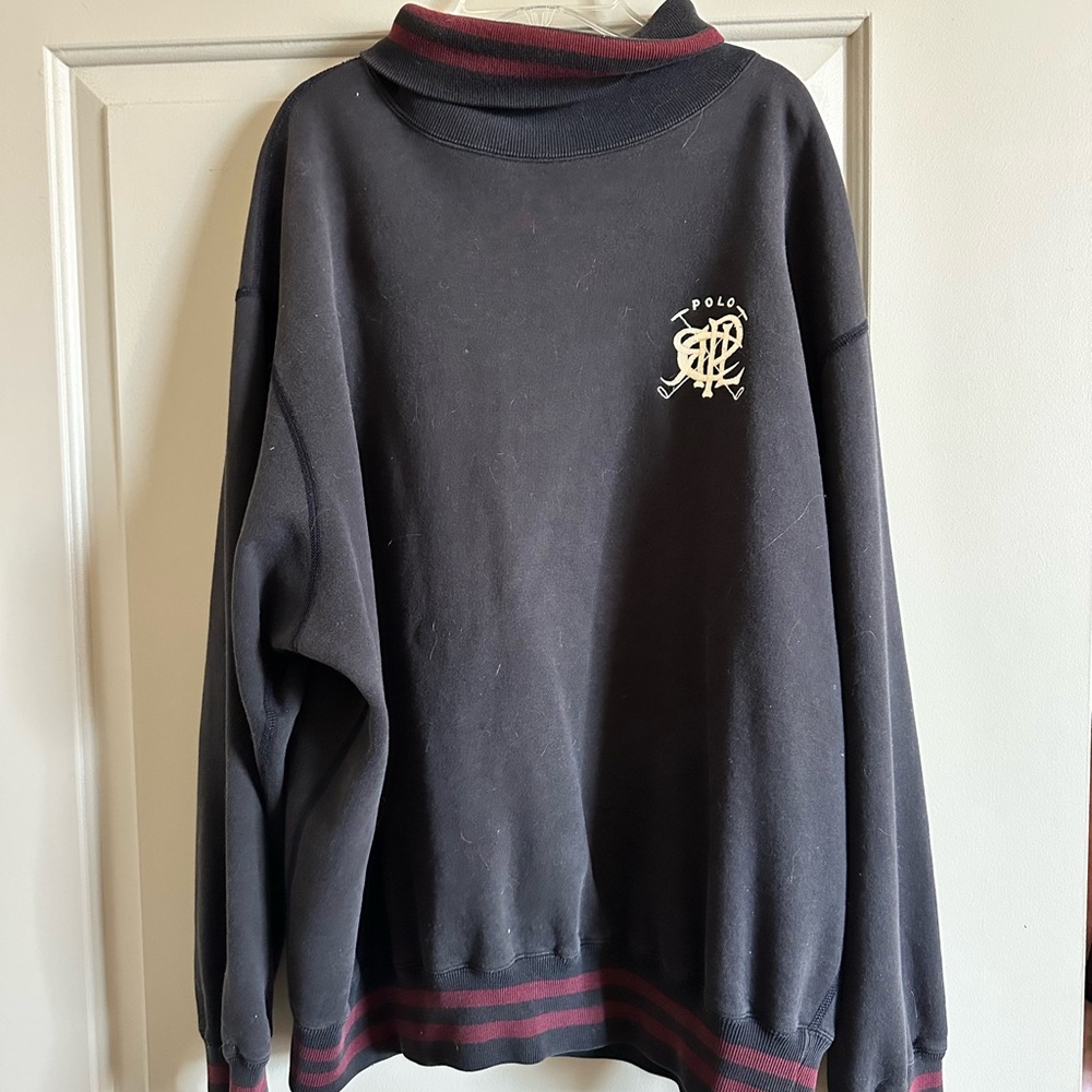 Polo by Ralph Lauren Black Crewneck Sweater with Burgundy Trim